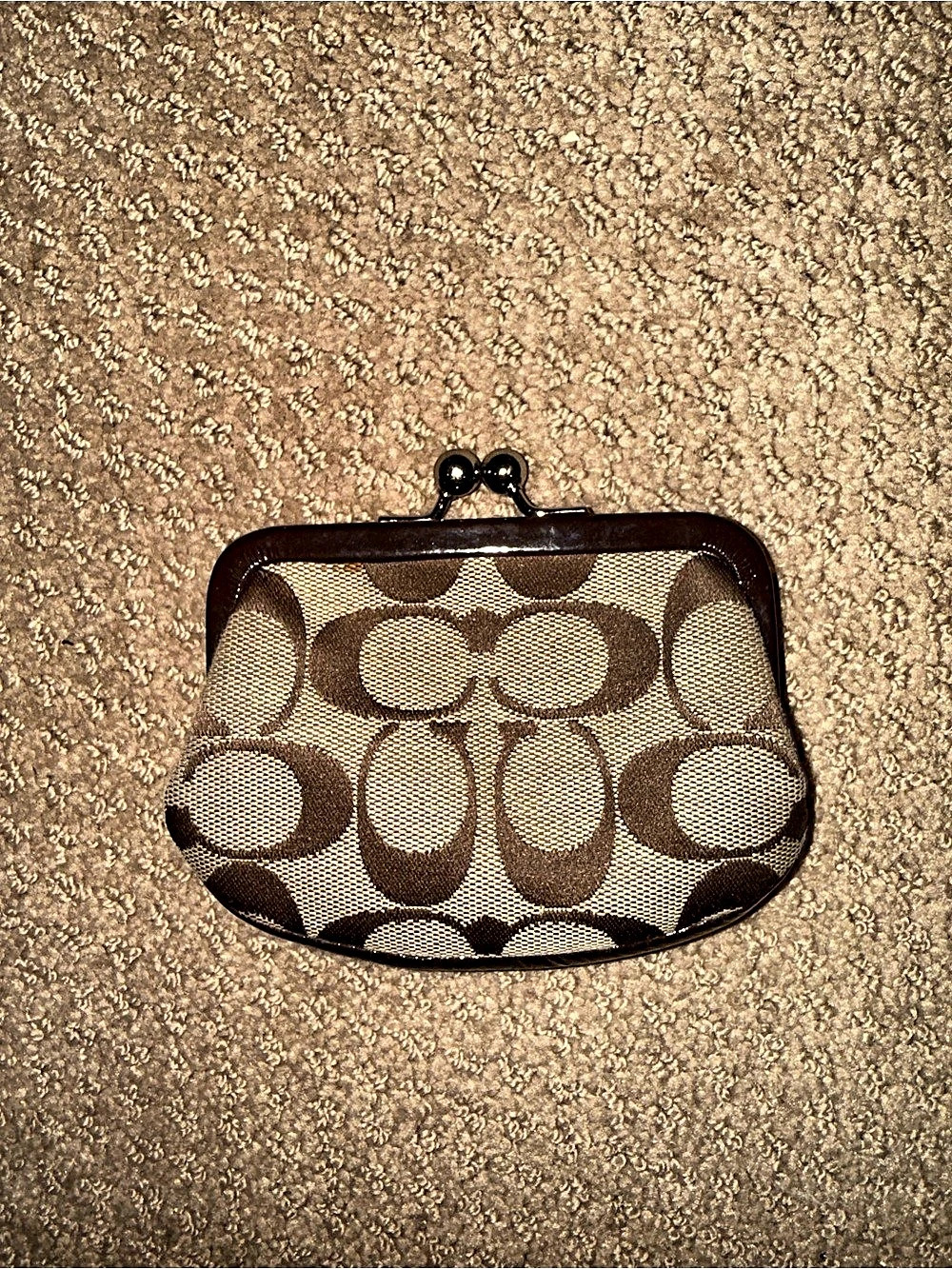 Coach Signature C Jacquard Kisslock Coin Purse Brown & Tan